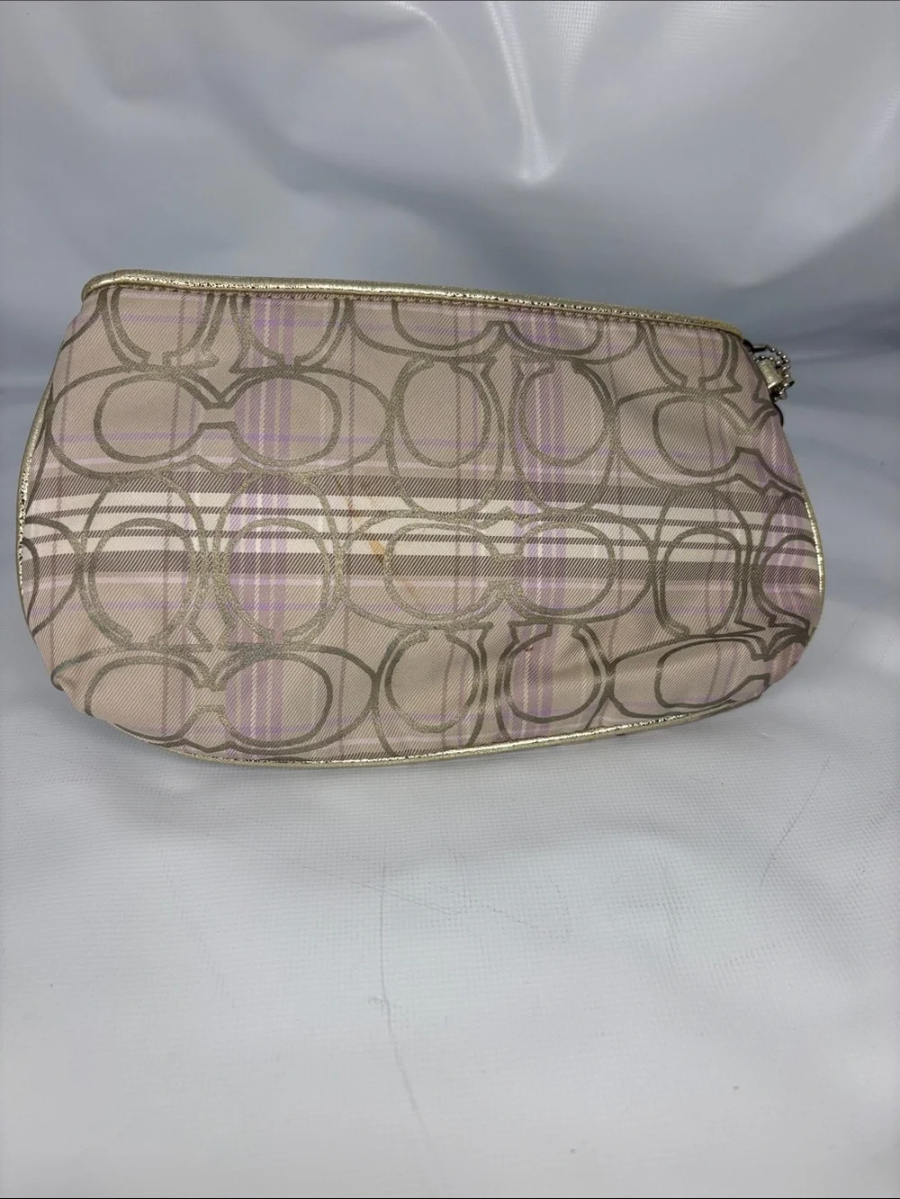Coach Metallic Logo Wristlet in Beige and Gold